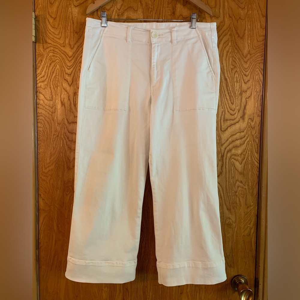 CAbi Cream Cropped Wide-Leg Pants with Cuffed Hem